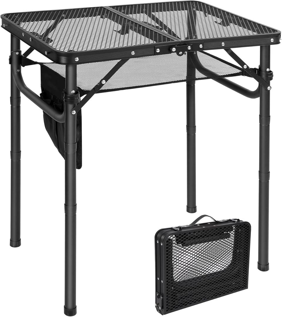 RedSwing Folding Grill Table, Lightweight Height Adjustable Aluminum Table with Mesh Desktop and Mesh Bag for Outdoor Camping Picnic BBQ, Small 2 Feet, Black (23.6"x15.7"x26.6")