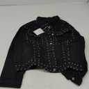 Apafes Women's Long Sleeve Rivet Studded Denim Jacket Casual Pearl Short Jean Coat Concert Nashville Outfits L