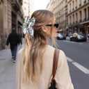 2 Pcs White Black Cute Claw Clips, Fancy Metal Cute Hair Bows for Women Girl Satin, Cashew Christmas Bow Claw Clips Cute Non-Slip, Christmas Flat Large Butterfly Bow Hair Clips for Women Styling