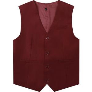 A&J DESIGN Boy's 4 Button Formal Suit Vest Dress Waistcoat with Pockets, Size 6 Years (Burgundy)