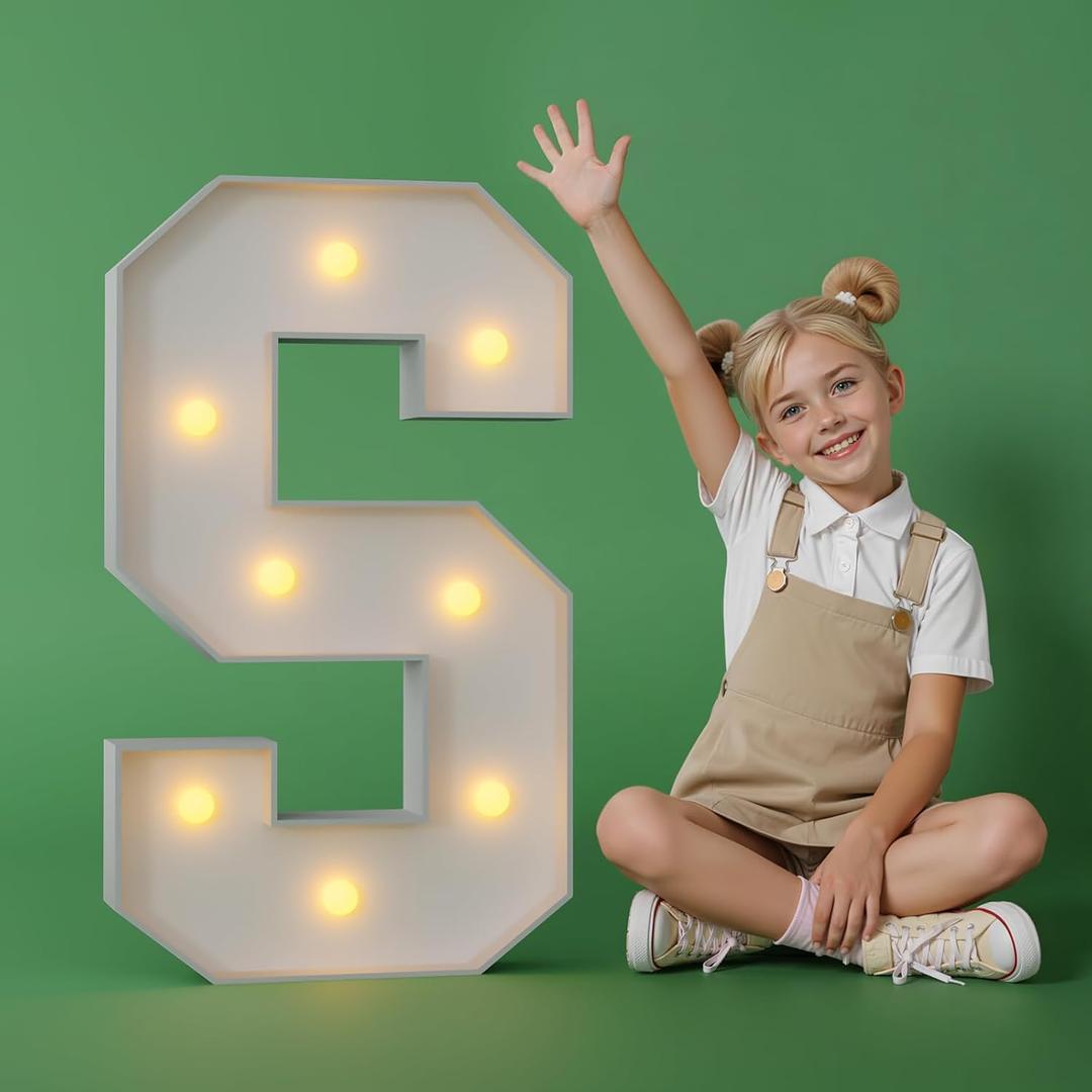 2.3FT Marquee Letters S Large Light Up Letters Cool White Big Foam Cardboard Graduations Prom Marry Me Wedding Birthday Party Decorations Backdrop Sign S