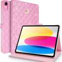 for iPad (A16) 11th Generation 11 Inch 2025/iPad 10th Generation 10.9" 2022 Case, Girly Crown Rhinestone Cute Elegant PU Leather Auto Sleep/Wake Stand Shockproof Case for iPad 11th/10th,Pink