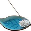 Incense Holder for Sticks, Ceramic Incense Ash Catcher Tray, Leaf-Shape Tray and Lotus Sticks Holder (Sky Blue)