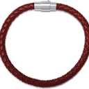 Amazon Essentials Men's Leather Sterling Silver Bracelet (Red)