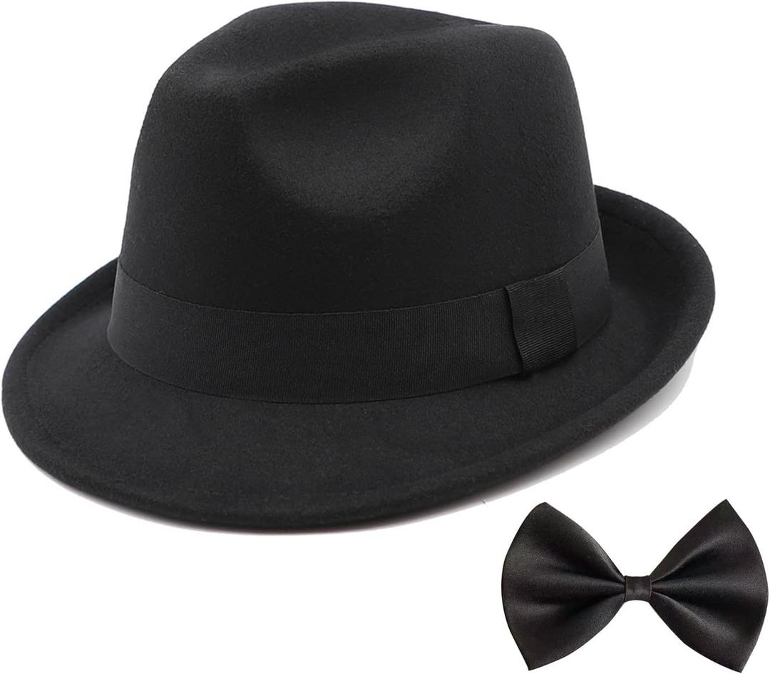 Kids Fedora Hat Classic Dress Hat for Girls Boy Fedora Hats for Kid Felt Cap (Black)