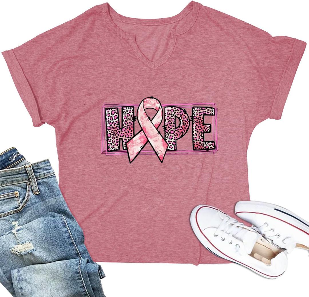 Breast Cancer Shirts for Women Pink Cancer Awareness Tee Shirt Breast Survivor Tee