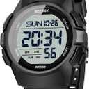 Beeasy Mens Digital Sports Watch, 50M Waterproof 49mm Rubber Strap Mens Watches with Stopwatch, Countdown Timer, Alarm & Dual TimeIdeal for Sport, Gym, Running, Referee, School & Daily Wear (Black)