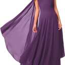 Lrady Women's Elegant Evening Gowns Crewneck One Shoulder Flowy Aline Wedding Guest Party Formal Maxi Dresses with Cape (XX-Large, Purple)