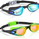 Aegend Swim Goggles for Kids Youth 3-14 Anti-Fog Anti-UV Comfort Fit Goggles for Swimming (Aqua & Green-orange)