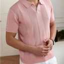 SOLY HUX Men's Knit Top Collared Short Sleeve Shirts Classic Summer Pullover T-Shirt (Pink, M)