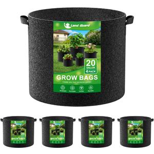 Land Guard 4-Pack Fabric Grow Bags 20 Gallon, Thickened Nonwoven Garden Pots, Growing Bags with Handles, Black