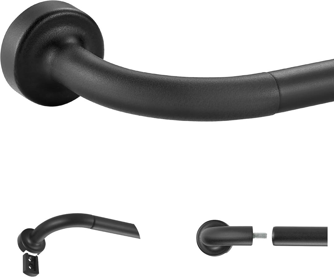 Matte Black Disc Curtain Rods, 28-48 Inches Window Curtain Rod,Adjustable Room Darkening Drapery Rod with Aluminum Finials and Brackets,Wrap Around Design