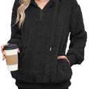 ReachMe Womens Sherpa Hoodie with Pockets Fuzzy Fleece Pullover Tops Oversized Sweatshirts Fluffy Sweater Coat(A1 Black,M)