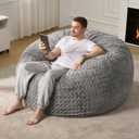 Hobestluk 5ft Bean Bag Chairs for Adults Large Beanbag Chair with Chevron Plush Fur Cover Big Bean Bag Chair for Living Room Bedroom Dorm Office - Grey (50 x 50 x 24)
