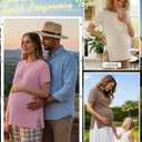Ficerd 3 Pack Women's Maternity T Shirts, Short Sleeve Side Split Pregnancy Tops Casual Crew Neck Pregnant Tees Mama Clothes (Light Pink, Coffee, Cream, Medium)