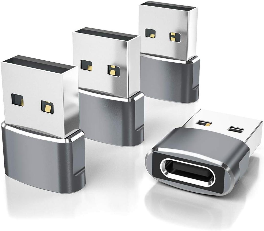 Elebase USB to USB C Adapter 4 Pack,Type C Female to A Male Charger Converter for Apple Watch Ultra iWatch Series 8 7,iPhone 16 15 14 Pro Plus Max,Airpods 4th,iPad 9 10 Air 5 Mini 6,Galaxy S22 S23 S24 (Gray)