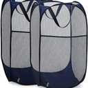 Handy Laundry Collapsible Mesh Pop Up Hamper with Wide Opening and Side Pocket – Breathable, Sturdy, Foldable, and Space-Saving Design for Clothes and Storage. (Blue | 2-Pack)