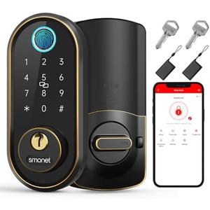 Smart Keyless Entry Door Lock - Fingerprint Electronic Deadbolt Touchscreen Keypad SMONET Biometric Digital Bluetooth Door Lock Smart Deadbolt Compatible with Alexa for Homes and Hotel