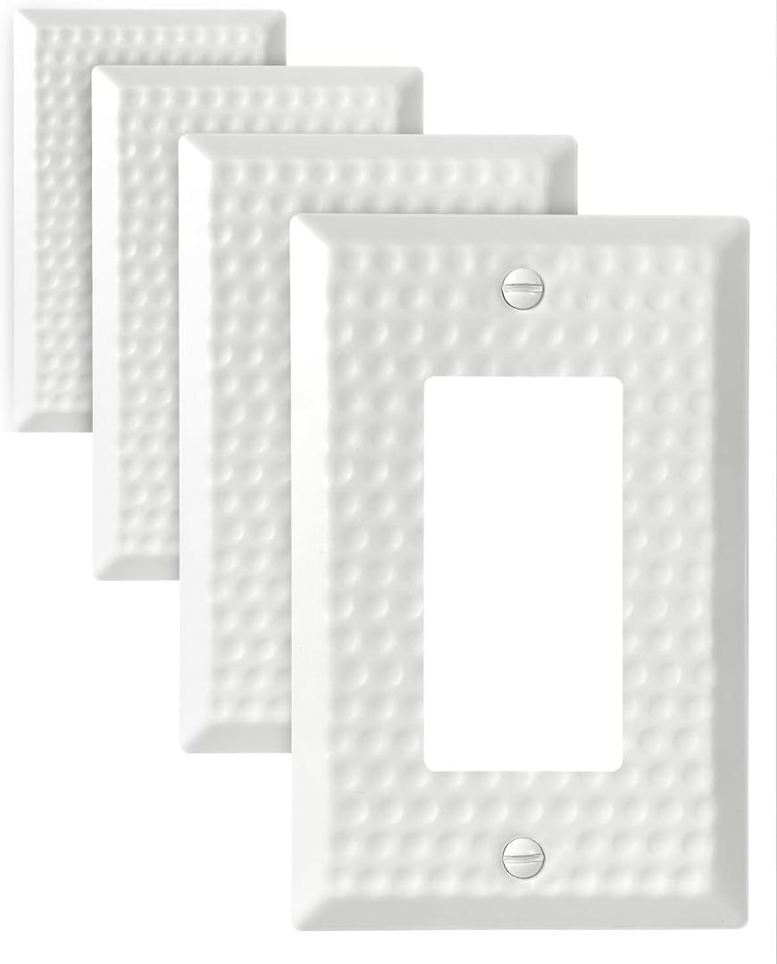 4-Pack Hammered Decorator Wall Plates, for Receptacle, Dimmer Switch, GFCI Outlet, Pure White Outlet Cover Plate, Durable Metal, 3.15''*4.88'', Midsize