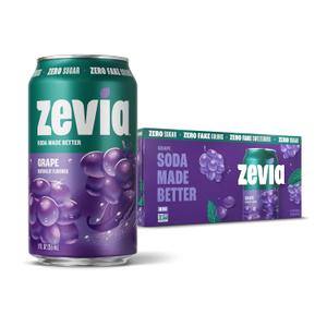Zevia Zero Sugar Soda, Grape, 12 oz Cans (8-Pack) Naturally Sweetened, Non-GMO Project Verified, Gluten-Free, Vegan (EXP 12/14/27)