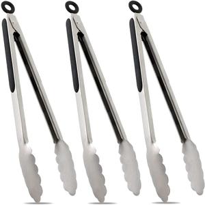 TENTA TENTA KITCHEN 12" Stainless Steel Kitchen Tongs, Locking Metal Food Tongs Non-Slip Grip (Set of 3)
