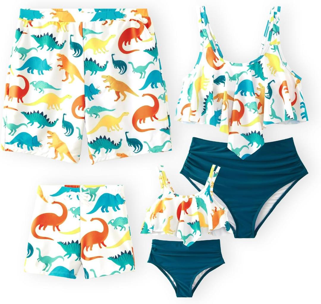 PATPAT Swim Trunks For Boy With Dinosaur Print (6-7 Years, White)