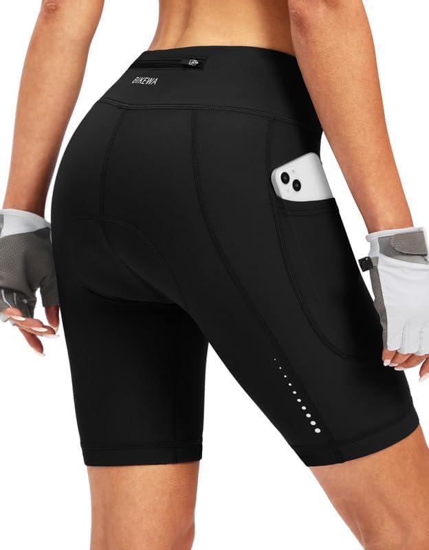 Women's 4D Padded Bike Shorts Cycling Padding Riding Bicycle Road Mountain Biking Cycle Spin Shorts for Women with Zipper Pockets(Black,XL)