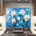 DAIFURONGE Tempered Glass Backsplash for Kitchen, Mosaic Lotus Flowers | 30"x24" Behind Stove Back Splash Panel Protector, Easy to Clean, Kitchen Wall Decor,One Piece Oven and Range Backsplash