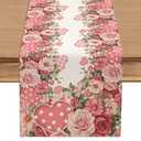 2 x Flower Love Rose Valentine’s Day Table Runner, Heart Polka Dot Happy Valentine Table Decoration for Dinning Kitchen Holiday Party Home Decor 13x90 Inch