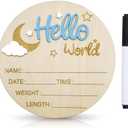 Baby Announcement Sign, 5.9 Inch Wooden Hello World Newborn Signs, Birth Announcement Sign and Pen, Moon and White Cloud Decoration, Welcome Newborn Arrival to World, Hospital Nursery for baby (Blue)