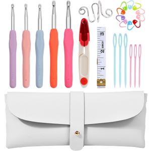 Crochet Hooks Set 6.5 mm 7.0mm 8.0mm 9.0mm 10.0mm Crochet Hook Kit, Ergonomic Crochet Hooks for Arthritis Patientst with Leather Case (White)