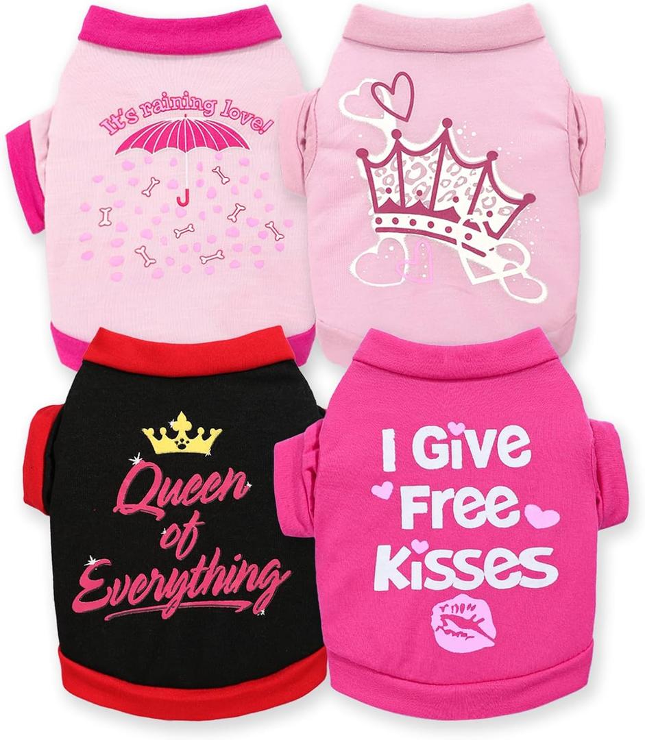 4 Pieces Girl Dog Clothes Summer Dog Shirts Cute Soft Breathable Pet T-Shirt Puppy Clothes for Small Medium Dog Girl and Cat (Medium)