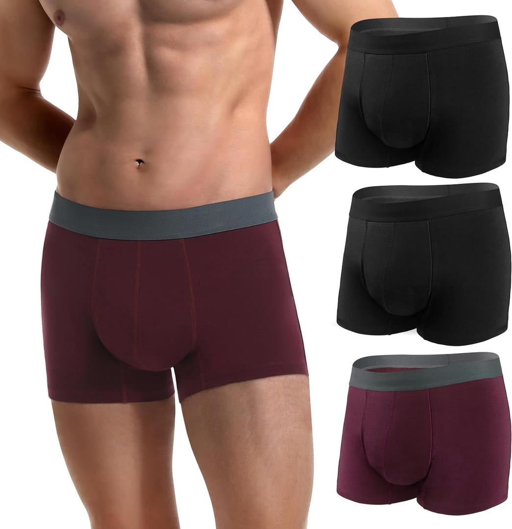 Mens Incontinence Underwear 2.3 oz Absorbency Protection Adult Leak Proof Boxer Briefs Washable Bladder Leakage Cotton 3 Pack (2 Black-1 Maroon, L)