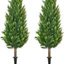 3.2Ft UV-Resistant Artificial Cedar Topiary Trees with Ground Spike, Set of 2 Faux Cypress Trees Artificial Shrubs Fake Pine Bushes for Indoor Outdoor Garden, Patio Decor