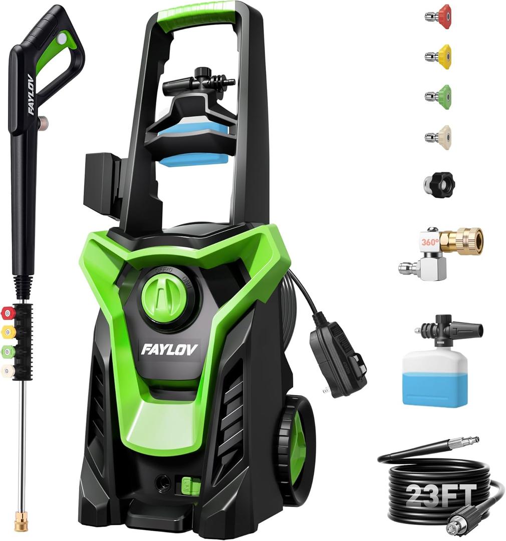 Pressure Washer, Power Washer with GFCI Safety Plug & No-Bend 360 Nozzle, 1.33 GPM Pressure Washer Complete with Foam Cannon & 4 Nozzles for Car & Home