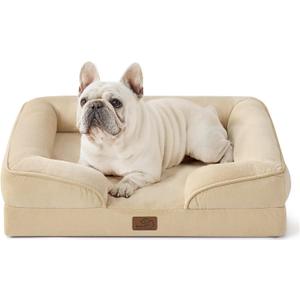 Bedsure Orthopedic Dog Bed for Medium Dogs - Waterproof Dog Sofa Beds Medium, Supportive Foam Pet Couch Bed with Removable Washable Cover, Waterproof Lining and Nonskid Bottom, Light Khaki (28.0"L x 23.0"W x 6.5"Th)