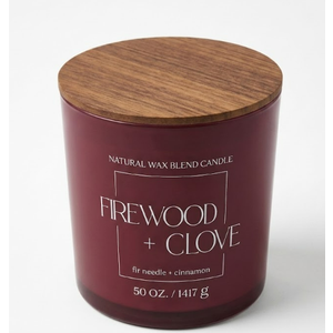 Natural Wax Blend Candle Glass Jar Candle 50 OZ Firewood + Clove Fir Needle + Cinnamon  