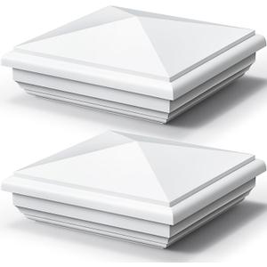 Sasylvia 2 Pcs 5 x 5 Inch Vinyl Fence Post Caps (Actual 5x5), White PVC England Style Cap Top Pyramid Square Waterproof UV Resistant Decorative Vinyl Fence Post Caps