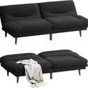 Homall Futon Sofa Bed, Modern Loveseat Futon Couch with Adjustable Backrest and Armrests, Sleeper Sofa Bed with Wood Frame for Living Room, Office, Apartment (Fabric, Black)