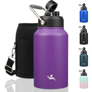 Jug with Handle,87 oz Insulated Water Bottle with Carrying Pouch, Double Wall Vacuum Stainless Steel Metal Bottle,Purple (87 Ounces)