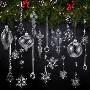 Jenaai 50 Pcs Crystal Glass Ornaments for Christmas Tree Vintage Hanging Acrylic Snowflake Drop Finial Christmas Ball Icicle Crystal Decorations for Xmas Winter Party Supplies(Clear)