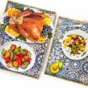 Hiceeden Set of 2 Decorative Serving Trays with Handles, Boho Tea Trays Ottoman Trays for Serving, Modern Plastic Coffee Table Tray for Living Room, Kitchen, Bathroom, Rectangle, Blue