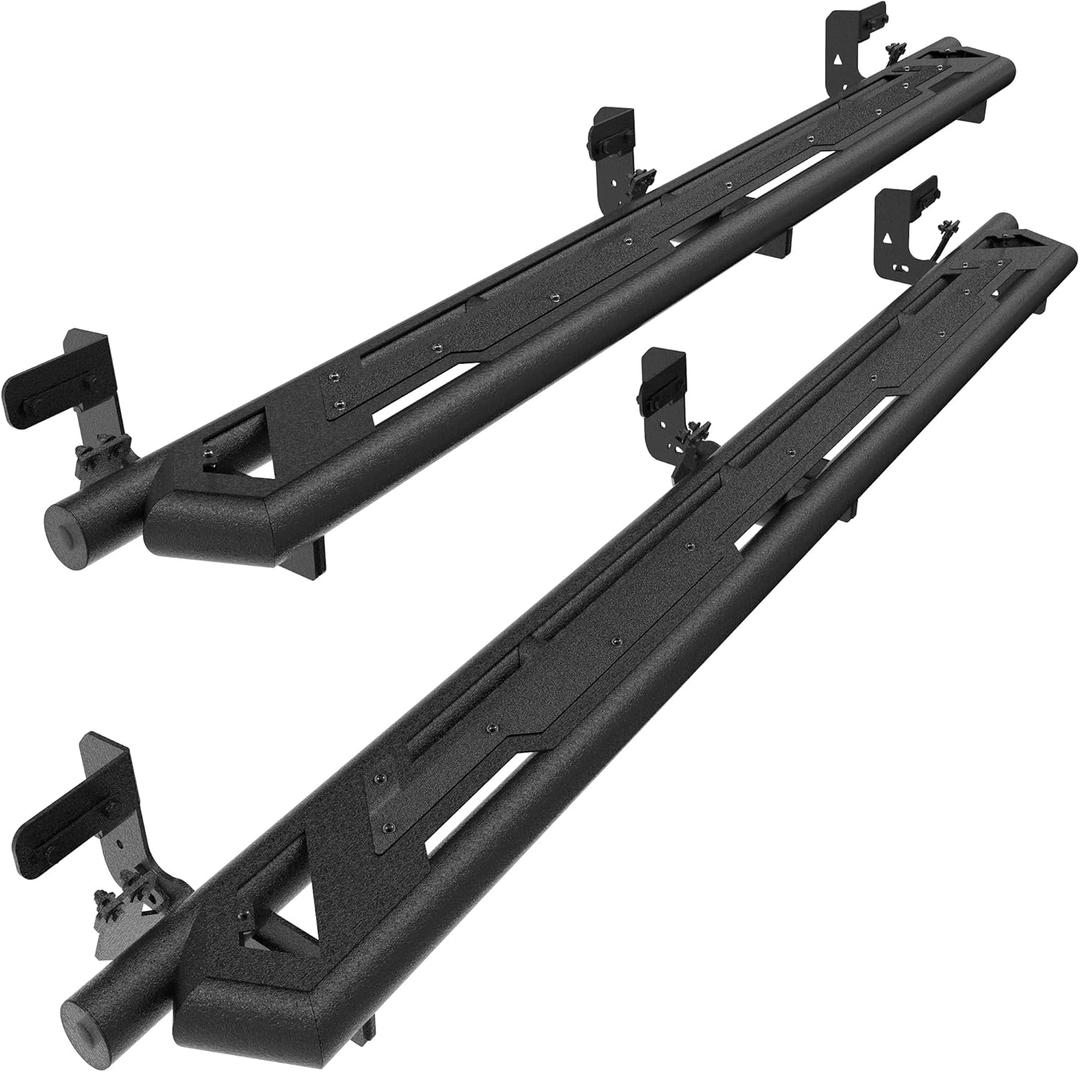 Running Boards Side Steps Crew Cab Compatible with Dodge Ram 1500 2009-2024(19-24 Classic ONLY), 2500 3500 2010-2024, 6 Inches Bolt-on Side Steps Rails, Powder Coated Black and Painted Black