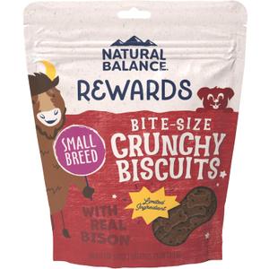 Natural Balance Limited Ingredient Rewards Crunchy Biscuits, Bite-Size Grain-Free Dog Treats for Small-Breed Adult Dogs, Made with Real Bison, 8 Ounce (Pack of 1) (EXP 10/30/25)