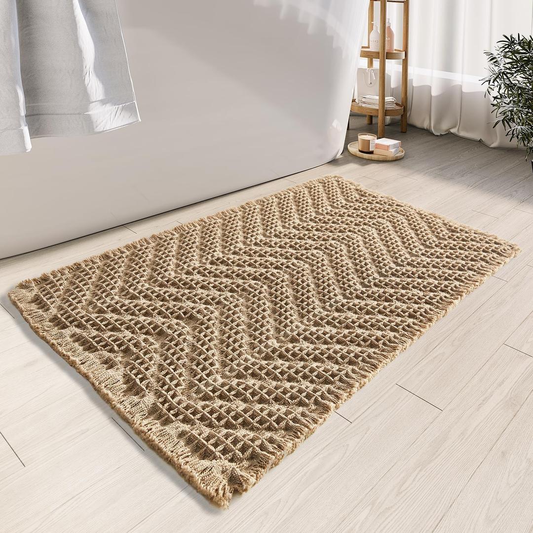 Bathroom Floor Mat,Boho Bath Rug,Super Absorbent Bath Mat,Bathroom Rugs Non Slip Washable, Quick Dry Shower Mats, Ultra Soft Bath Mat Towel,Brown,18"*30" (1'6" x 2'6" (Rectangular))
