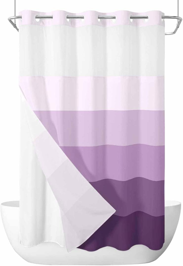 No Hook Shower Curtain with Snap in Liner, Ombre Purple Shower Curtains and Liner Set, 36*72