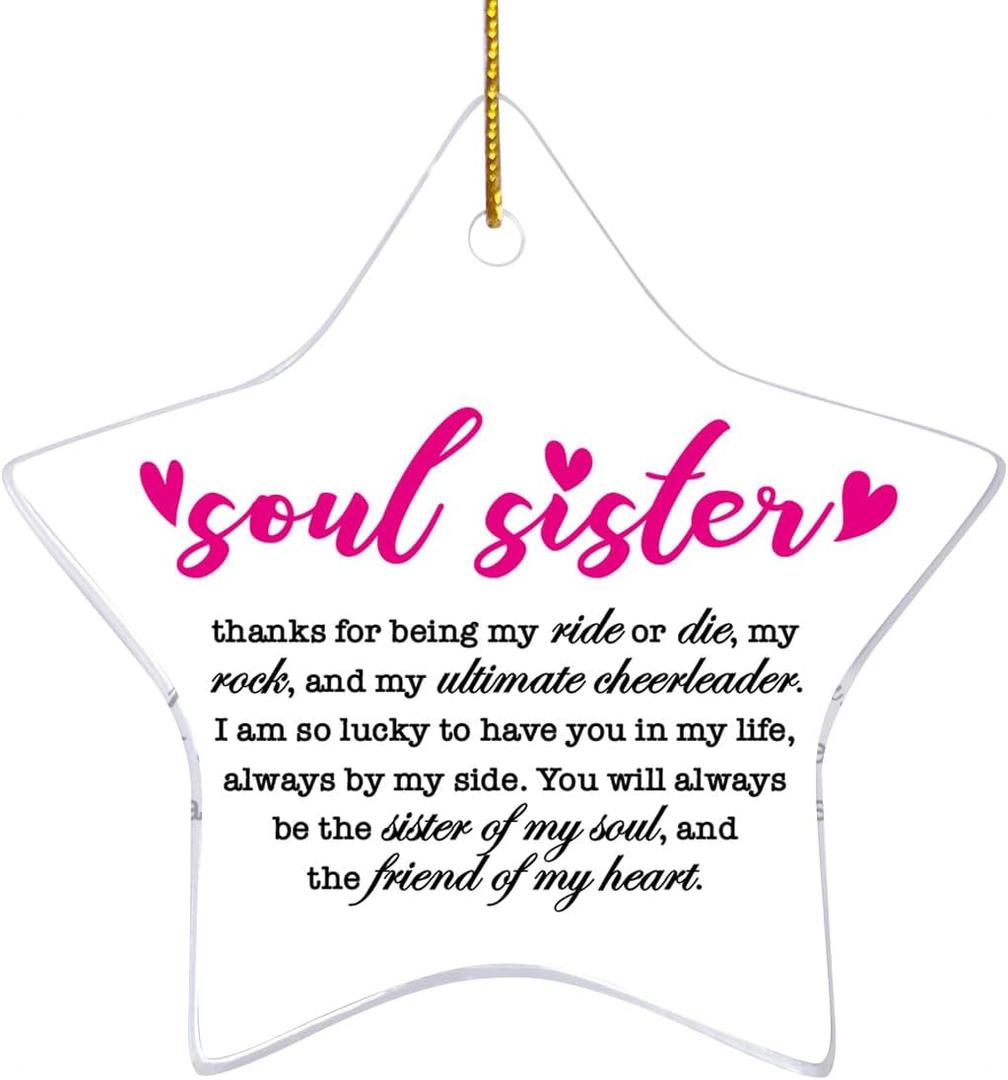 2 x Soul Sister Gift Christmas Ornament, You Will Always Be The Sister of My Soul, Friendship Ornament Gift for Women Best Friends Bestie BBF Birthday Graduation Gifts (Q1)
