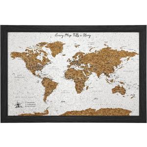 Gleneagles World Travel Map & Pin Board | Framed Pinboard | Cork Wooden Design | 70 Push Pins Included | 14.2'' x 21.2'' Personalised Home Wanderlust Decor for Travelers (Black)