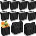 10 Pack Large Insulated Grocery Bags Reusable Shopping Bags with Zippered Top 13 x 12 x 7 Inch Thermal Cooler Totes Bulk with Handles for Hot Cold Food Delivery Refrigerator (Black)