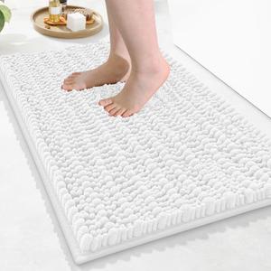 Arotive Luxury Chenille Bathroom Rug Mat, Extra Soft Thick Absorbent Shaggy Bath Rugs, Non-Slip Machine Wash Dry, Plush Bath Mats for Bathroom, Shower and Tub, 30x17, White